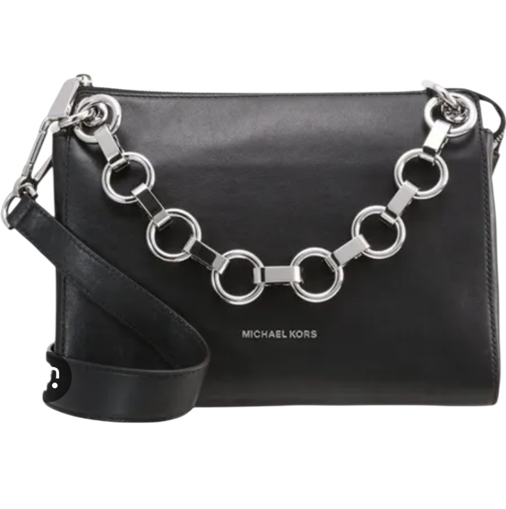 Michael Kors Gianna Black Leather Chain-Accent Shoulder Bag